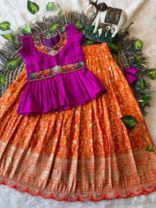 Kid's Viscose Tissue Silk Lehengas