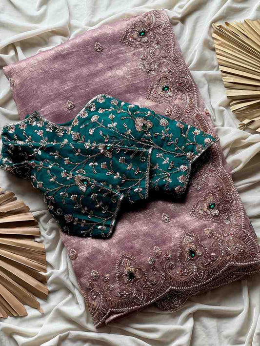 Fancy nylon tissue crepe saree tri-colour with handwork – Arhas Couture