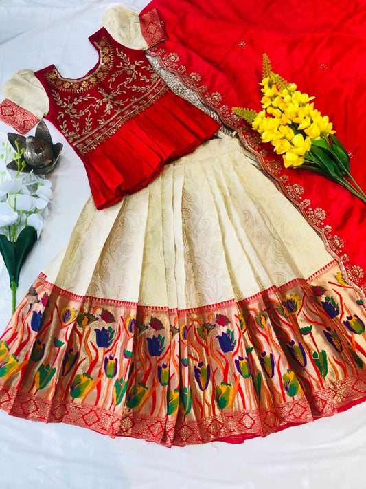 Kid's Cotton Silk Paithani Lehengas
