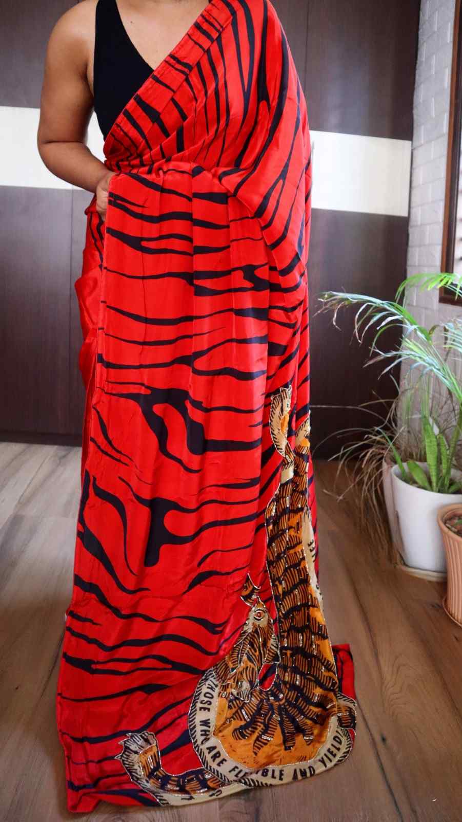 Satin Crepe Striped Saree