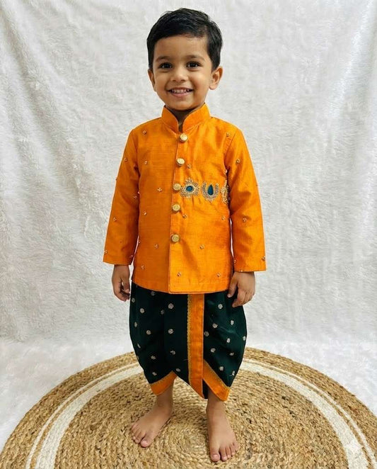 Raw Silk Dhothi Set Family Outfit