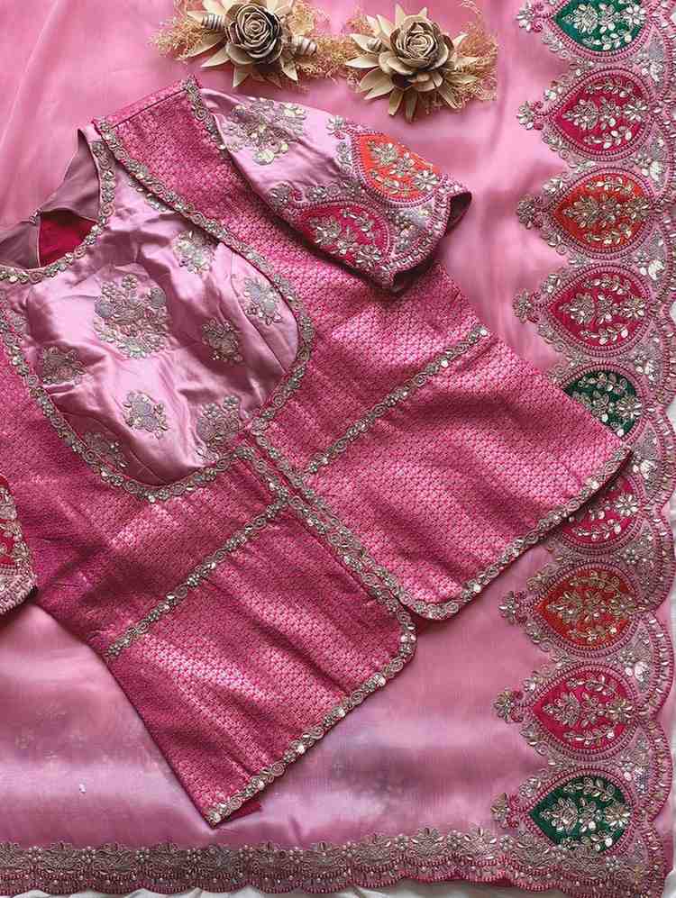 Fancy tissue silk aplique sarees by Arhas Couture