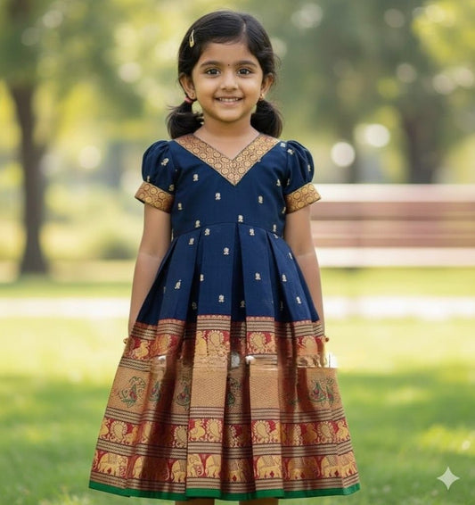 Kids cotton silk gown with zari sequin butti – 1 to 15 years – Arhas Couture