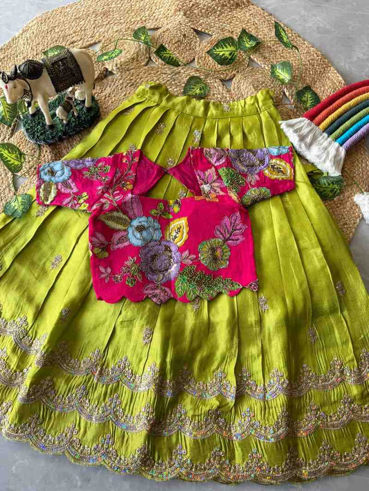 Kid's Viscose Tissue Lehangas