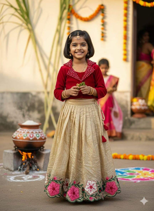 Kids velvet maggam work lehenga – 1 to 15 years – Arhas Couture