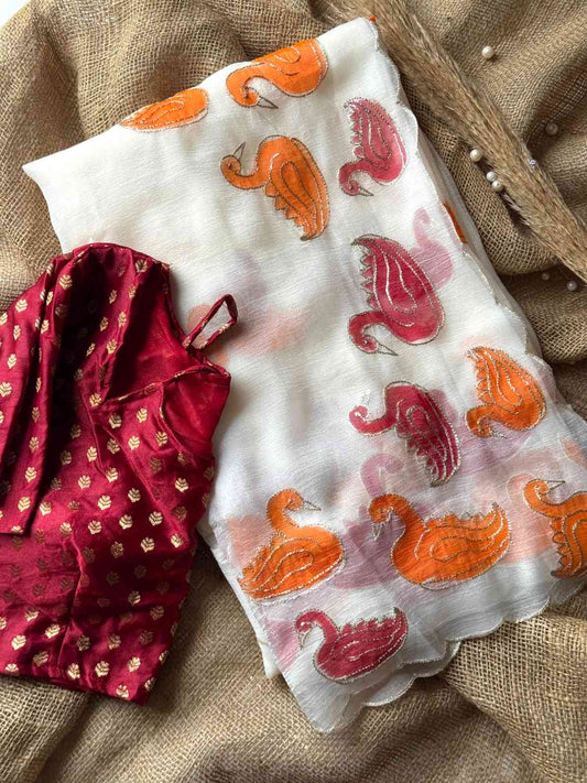 Gold Crush Handwork Brush Saree