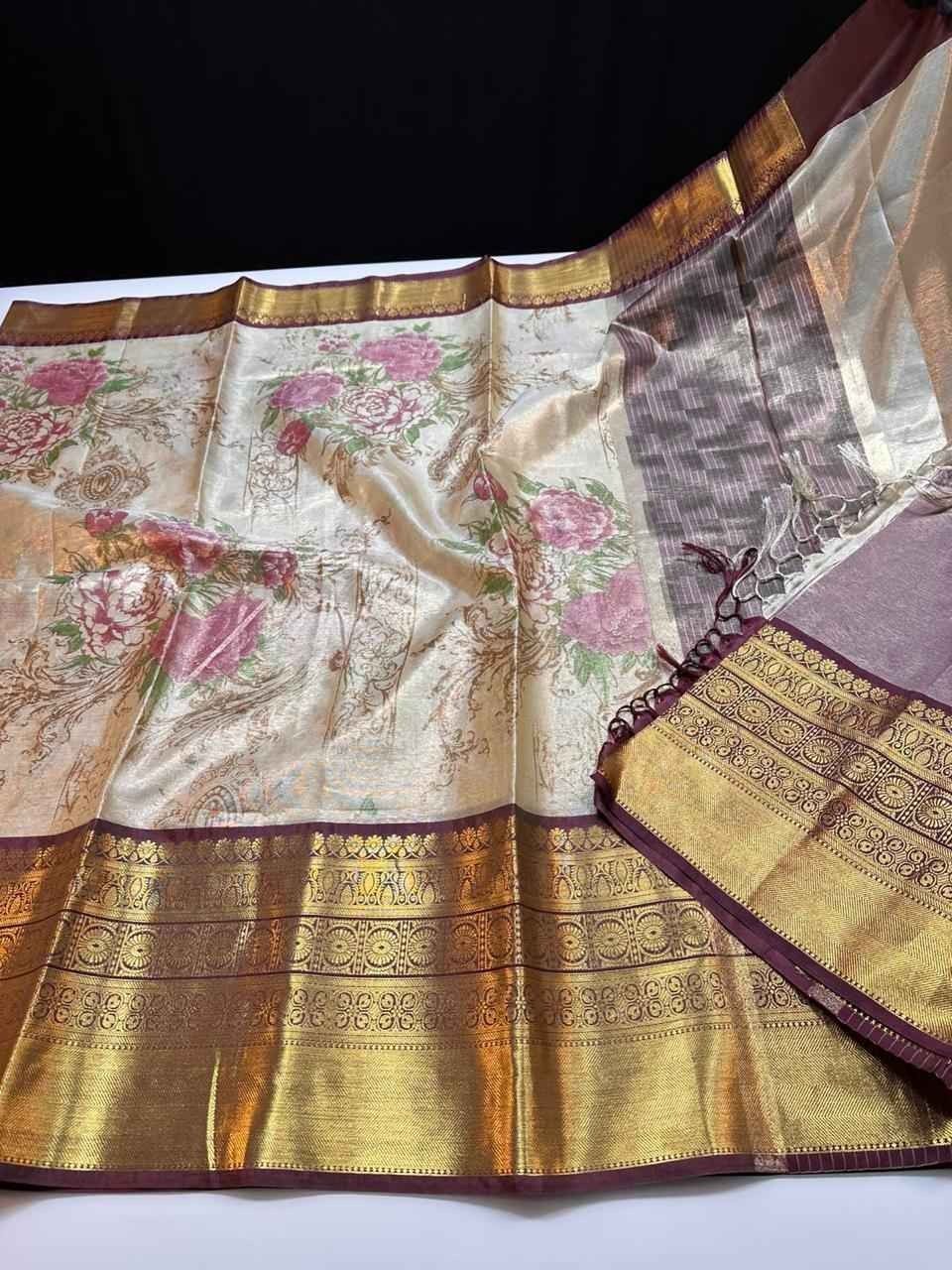 Brush Painted Banarasi Tissue Silk Sarees