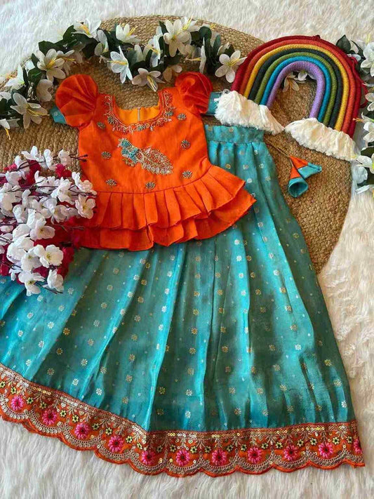 Kid’s Viscose Banarasi Tissue Lehenga