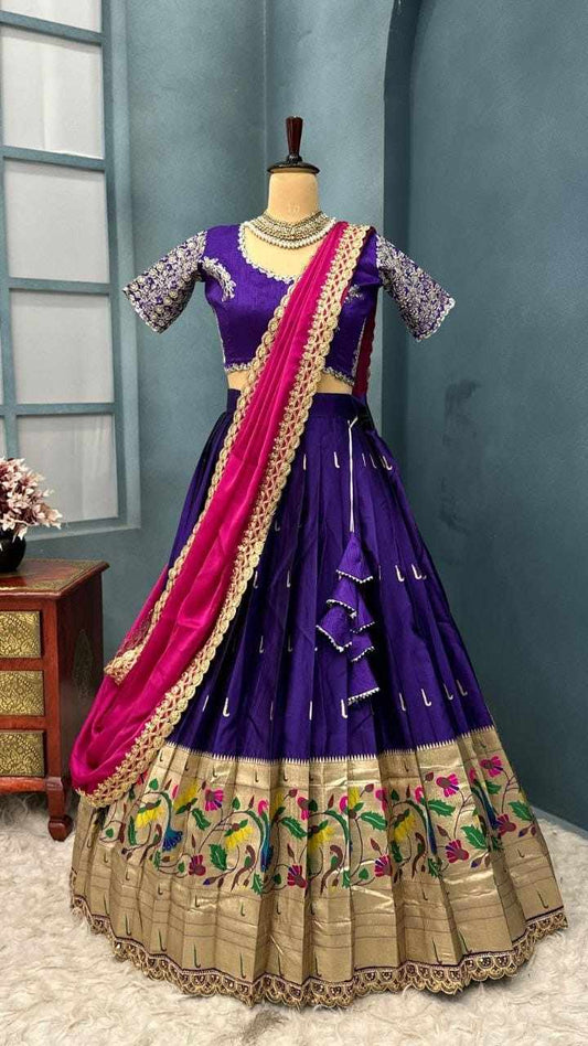 Fancy Paithani silk lehenga with zari embroidery blouse and georgette dupatta – Arhas Couture