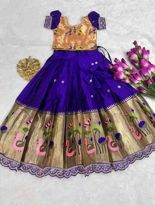 Kids Paithani silk lehenga – red – Arhas Couture