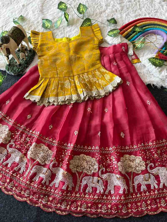Kids Moss satin lehenga – Pink, Purple, Blue, Gold – 1 to 15 years – Arhas Couture