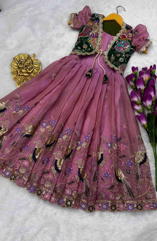 Kids tissue Viscose gown – Pink, Green, Purple, White – 1 to 15 years – Arhas Couture