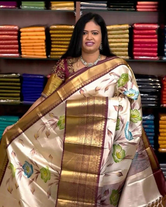 Hand Painted Banarasi Tissue Silk Sarees