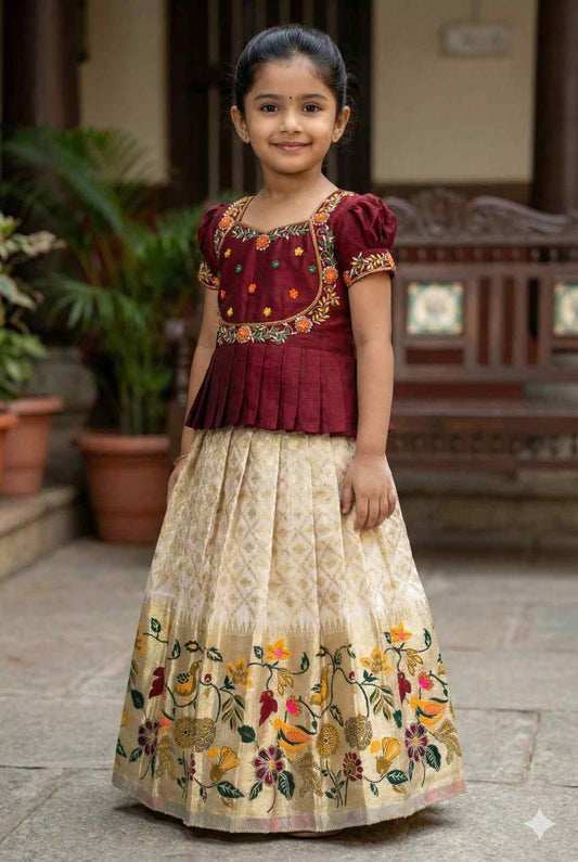 Kid's Soft Banarasi Silk Lehenga