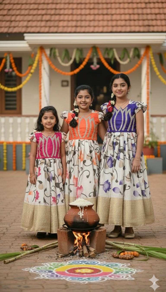 Kid's Printed Pure Silk Gowns