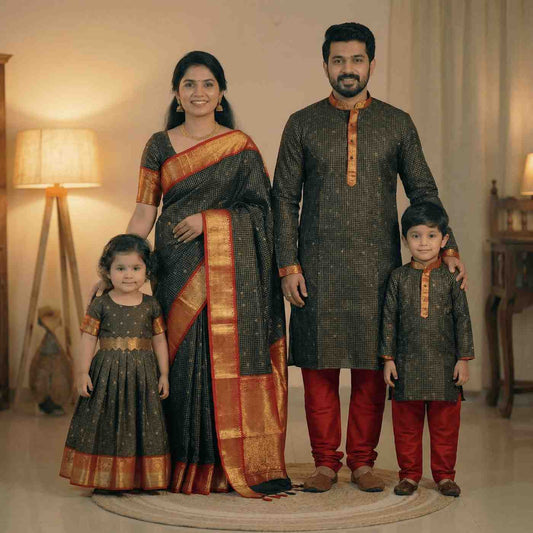 Semi Kanchi tissue family outfit – full family – Arhas Couture