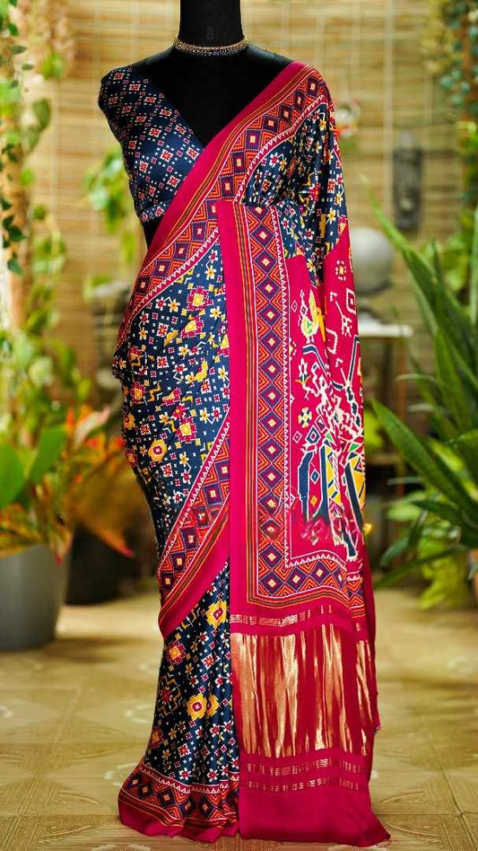 Fancy Gaji silk Patola saree with Khaddi zari pallu – Arhas Couture