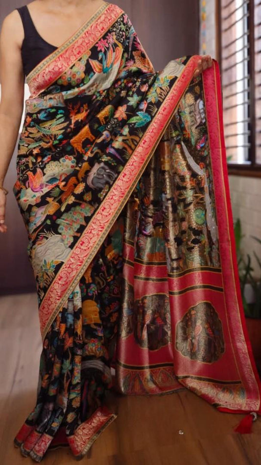 Fancy Munga silk saree with Kashmiri Kani weaving – Arhas Couture