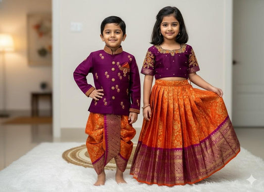 Semi Kanchi Banarasi Family Outfit