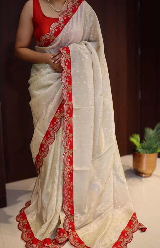 Tissue Silk Scalloped Saree
