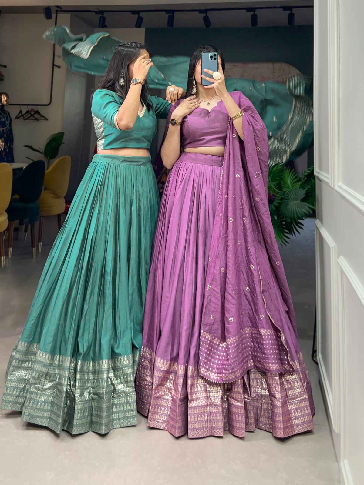 Pure Chanderi Lehangas