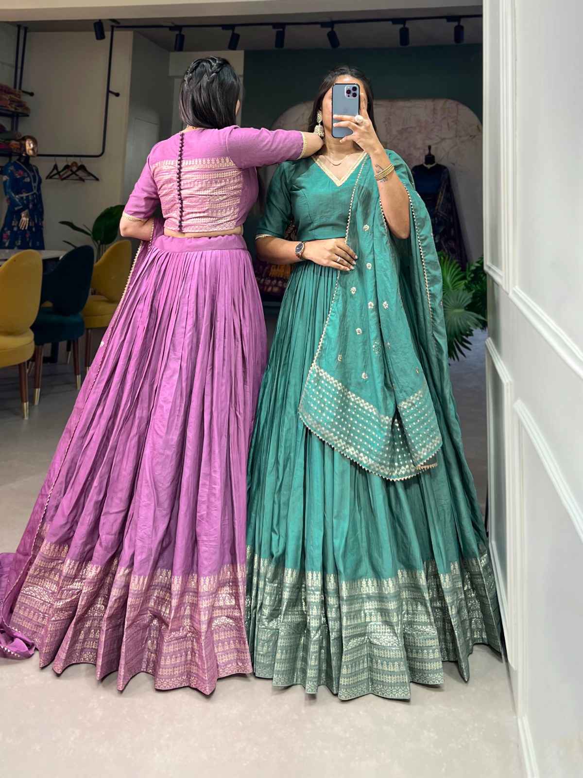 Pure Chanderi Lehangas