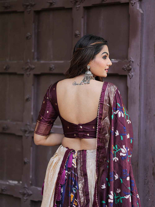Foil print Dola Silk Lehangas