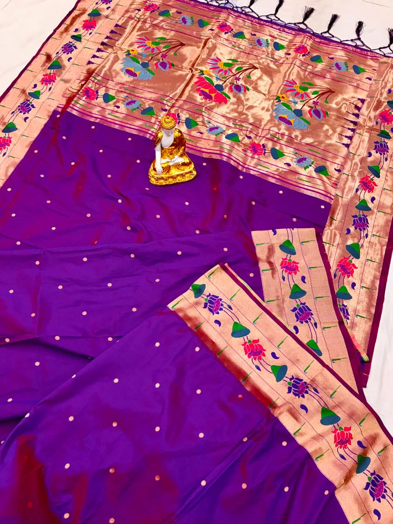 Lotus Brocade Paithani Silk Sarees