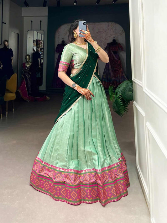 Kanchi Ikkat Jaquard Silk Lehangas