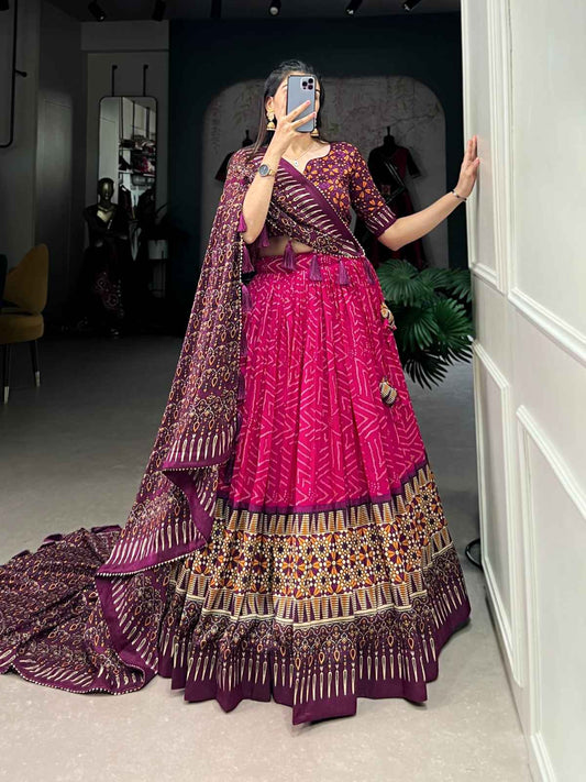 Bhandej Ajarakh Tussar Silk Lehanga