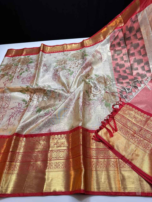 Brush Painted Banarasi Tissue Silk Sarees