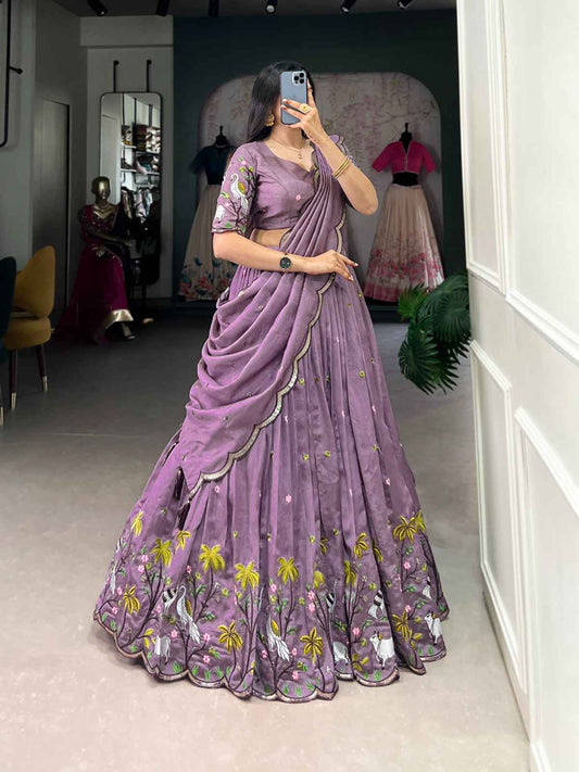 Embroidery Vichitra Summer Lehenga