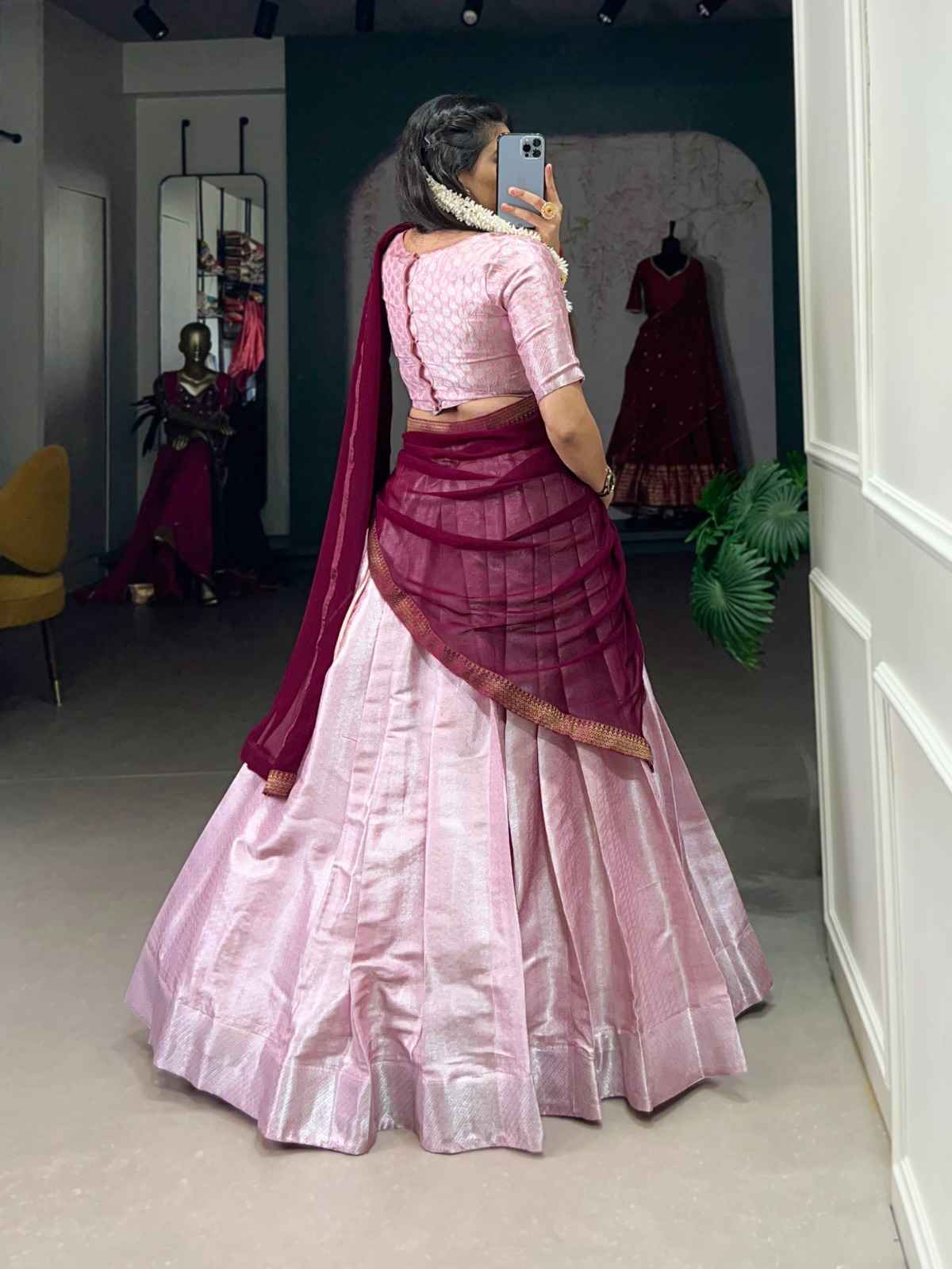 Jaquard Silk Lehangas