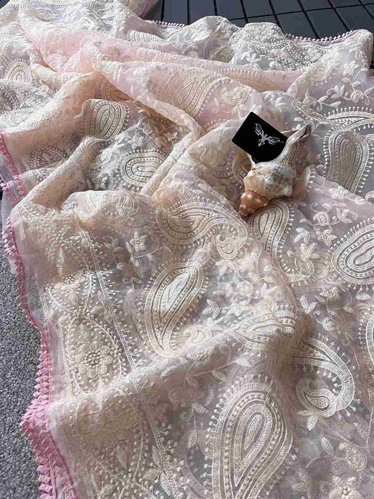 Chickenwork Organza Tissue Saree