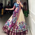 Jaquard Dola Silk Lehangas
