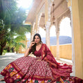Ikkat Print Tussar Silk Lehangas