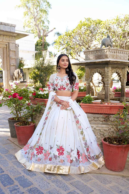 Thread Embroidery Georgette Lehanga