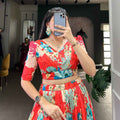 Floral Print Tussar Silk Lehanga
