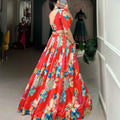 Floral Print Tussar Silk Lehanga