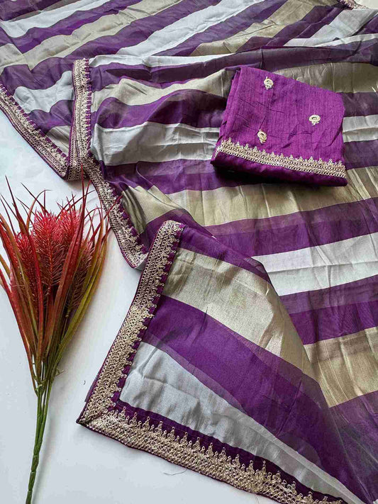 Multi Zari organza Silk Sarees
