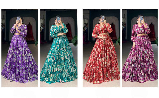 Floral Print Georgette Lehangas