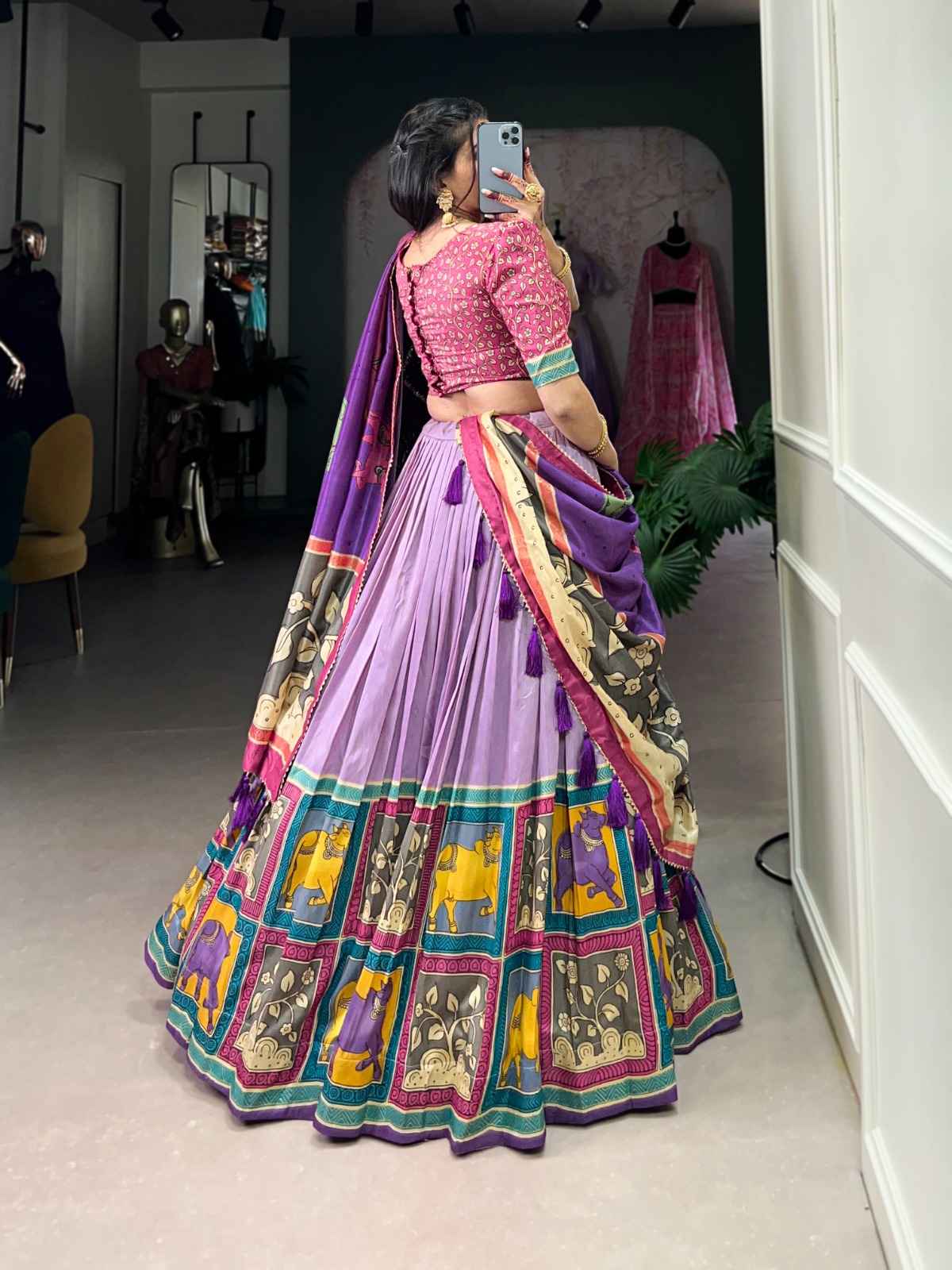 Kalamkari Tussar Silk Lehangas