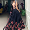 Floral Print Tussar Silk Lehangas