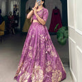 Floral Print Tussar Silk Lehangas