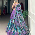 Floral Print Lace Tussar Silk Lehangas