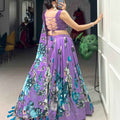 Floral Print Lace Tussar Silk Lehangas