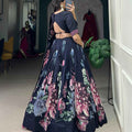 Floral Print Lace Tussar Silk Lehangas