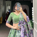 Floral Print Lace Tussar Silk Lehangas