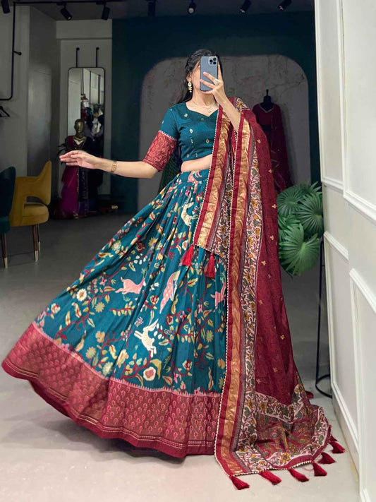 Foil Print Tussar Silk Lehanga