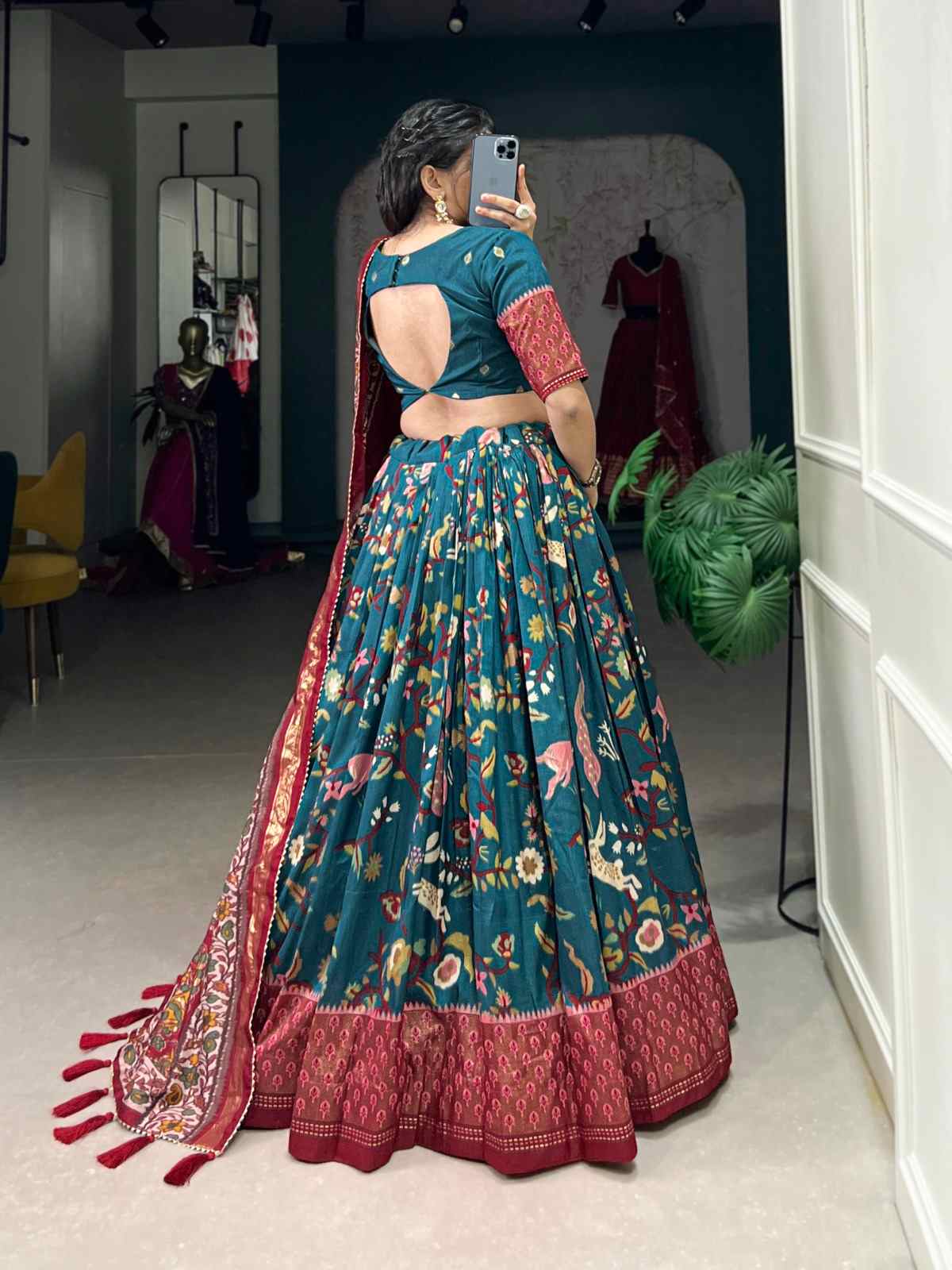 Foil Print Tussar Silk Lehanga